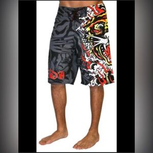 Vintage Ed Hardy tiger Black and Red Men's Swim Shorts